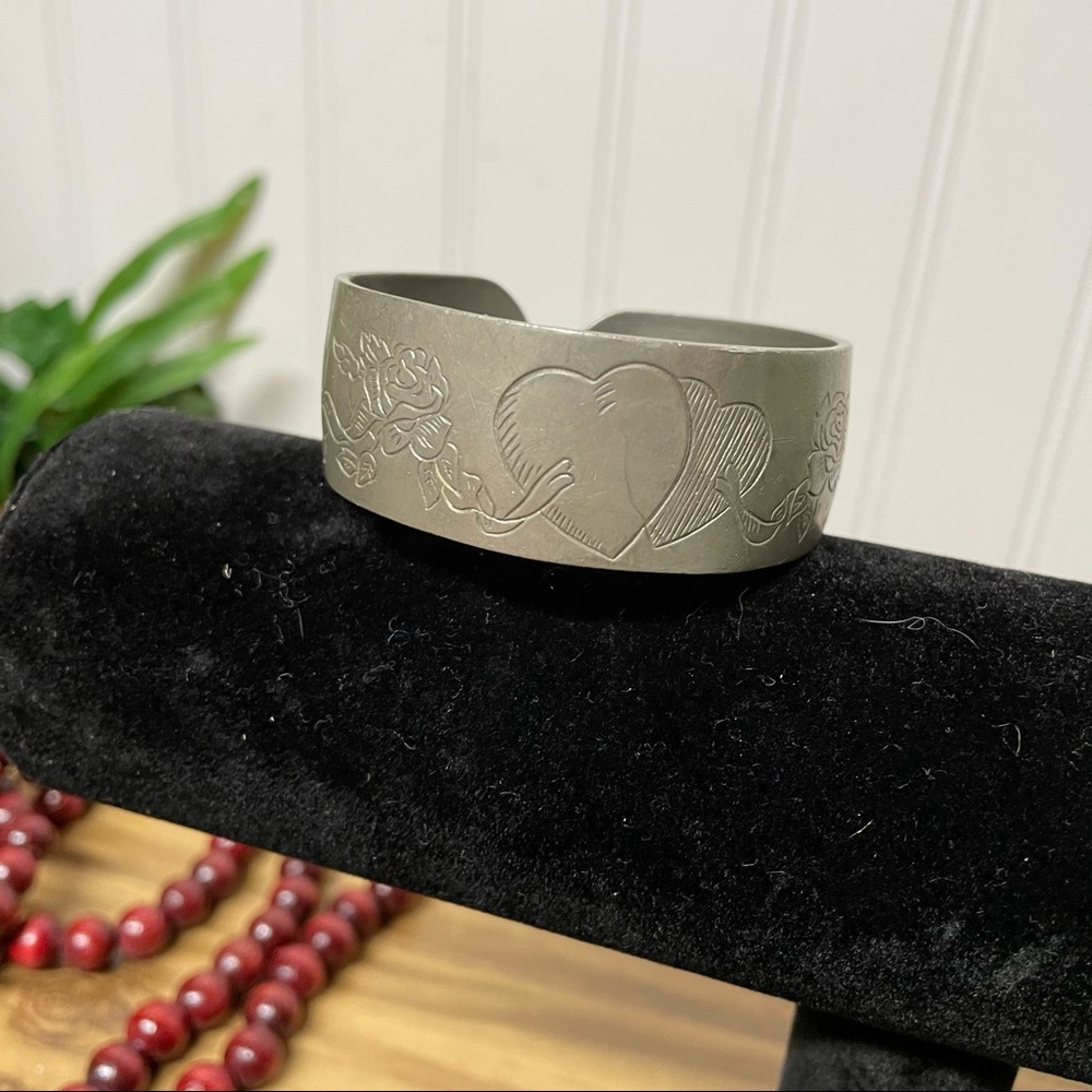 Vintage Kirk Stieff Pewter etched cuff bracelet